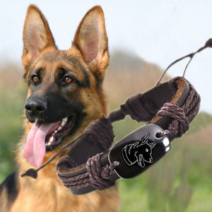 German Shepherd dog Woven Rope & Leather Bracelet