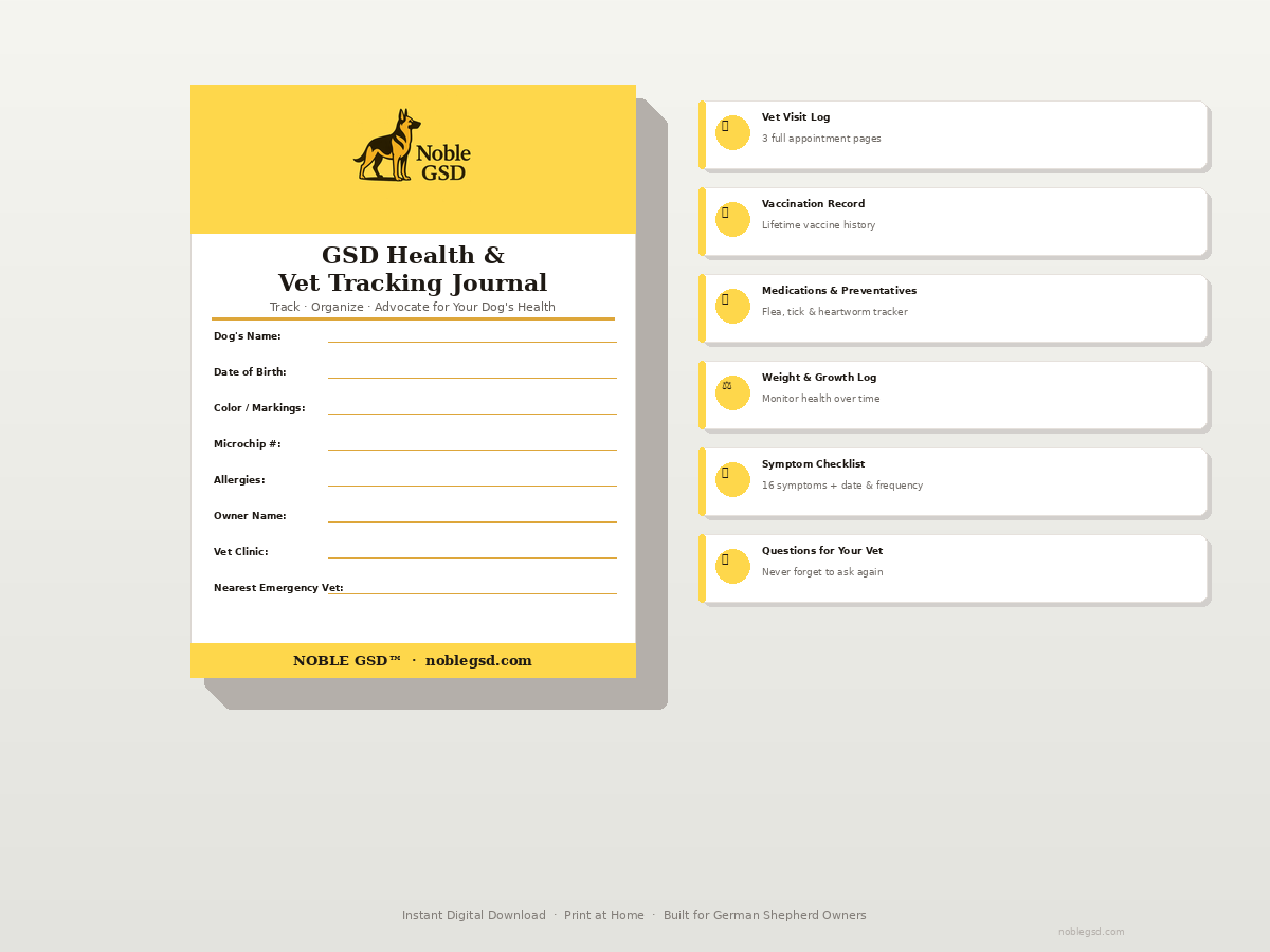 GSD Health & Vet Tracking Journal — Printable PDF
